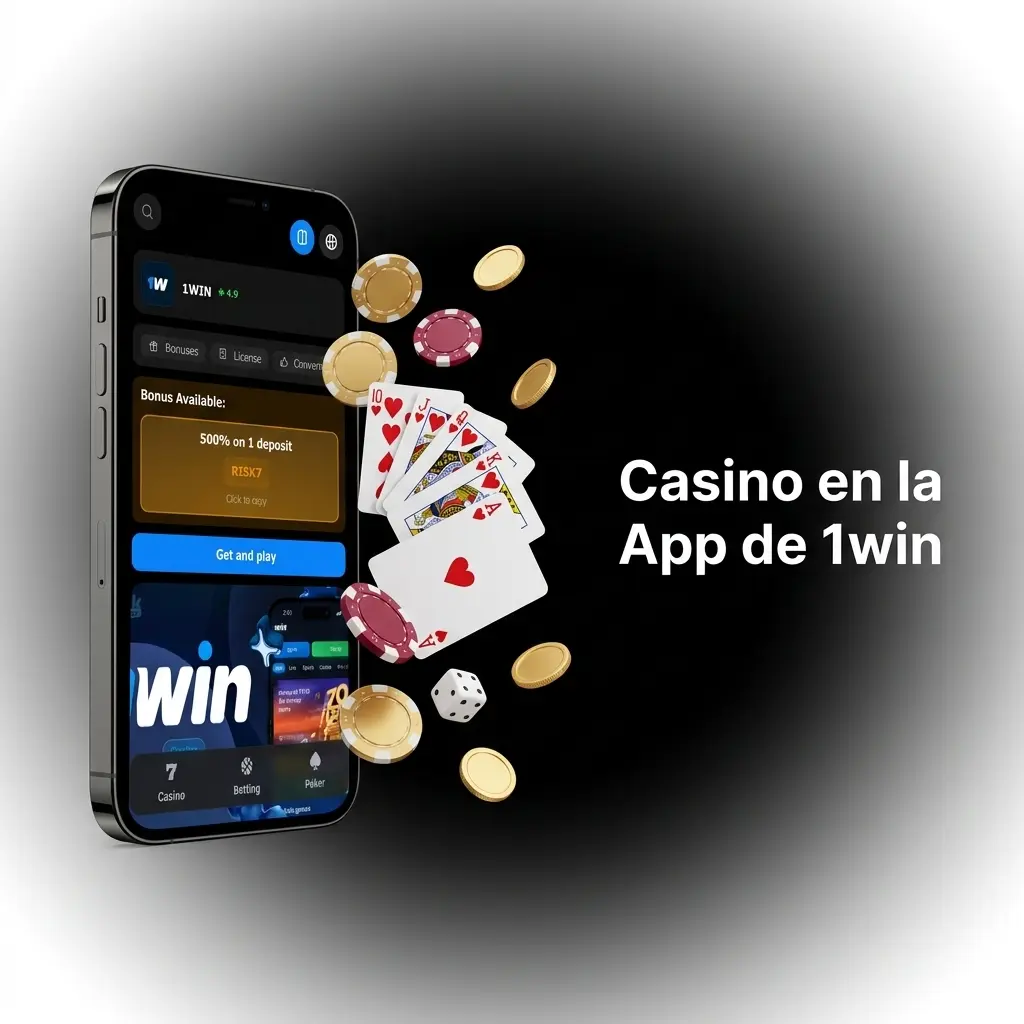 Sección de casino en la app de 1win con tragamonedas, juegos de mesa y casino en vivo con dealers reales