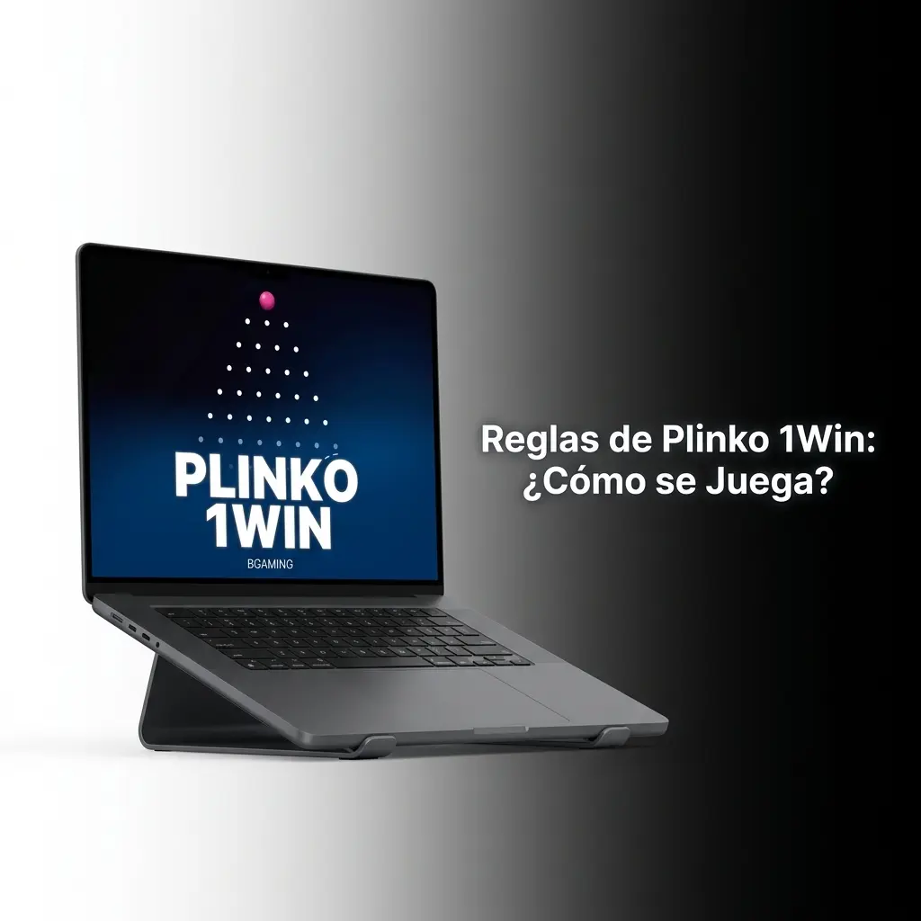 Reglas de Plinko 1Win: bola cayendo entre pines hacia multiplicadores en tablero de riesgo bajo, medio o alto.