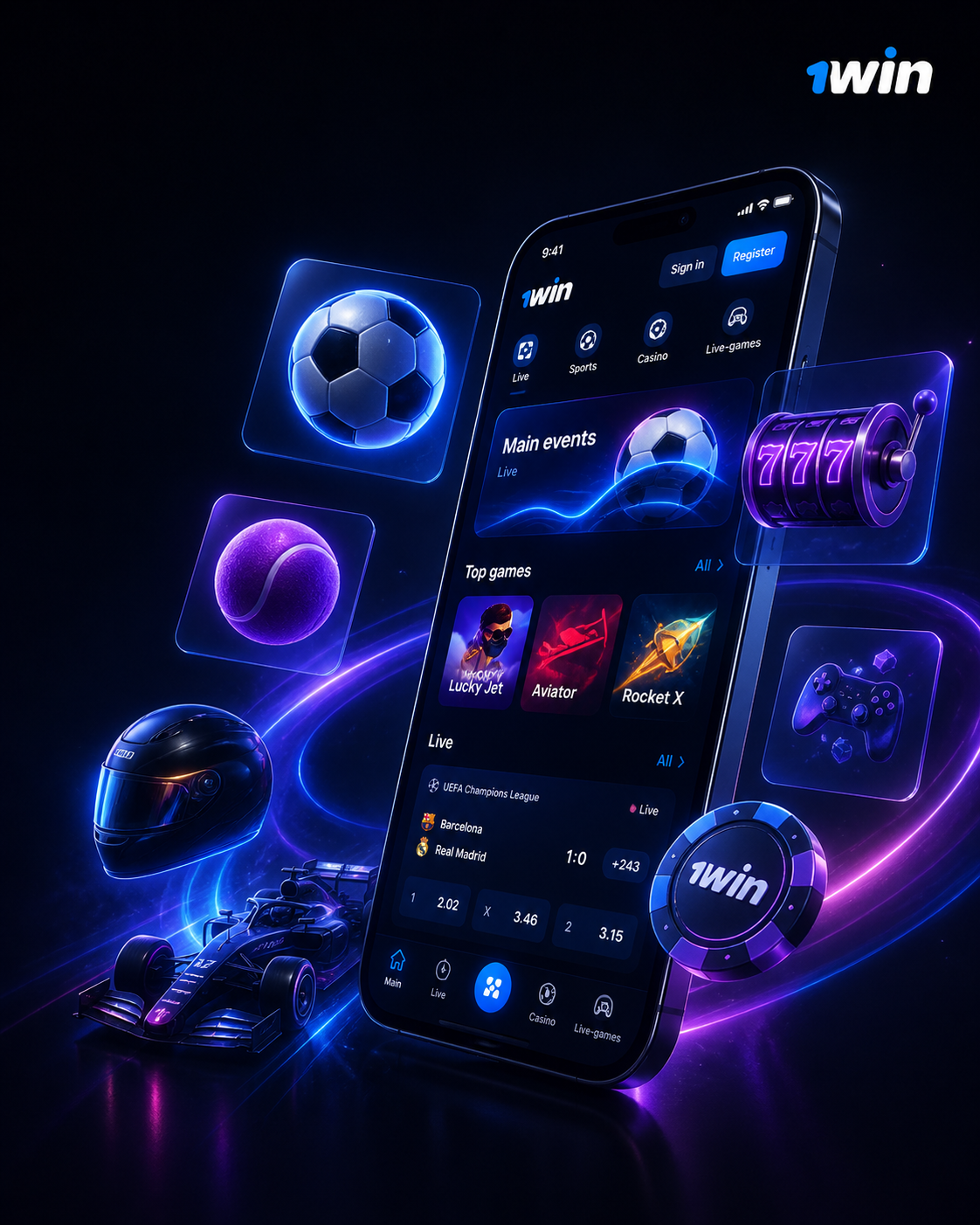 1win Chile app de apuestas deportivas y casino online con fútbol, tenis, slots 777, Fórmula 1 y juegos en vivo